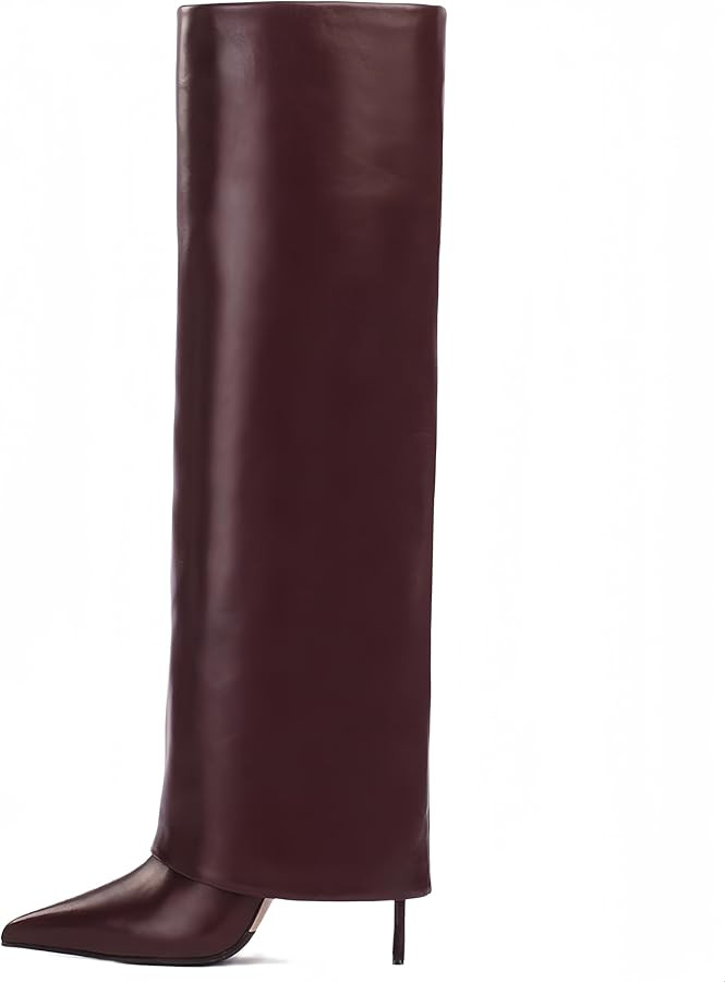 Fold Over Boots For Women - Long Knee High Stiletto Heel Pointed Toe Dress Pull On Tall Boots | Amazon (US)