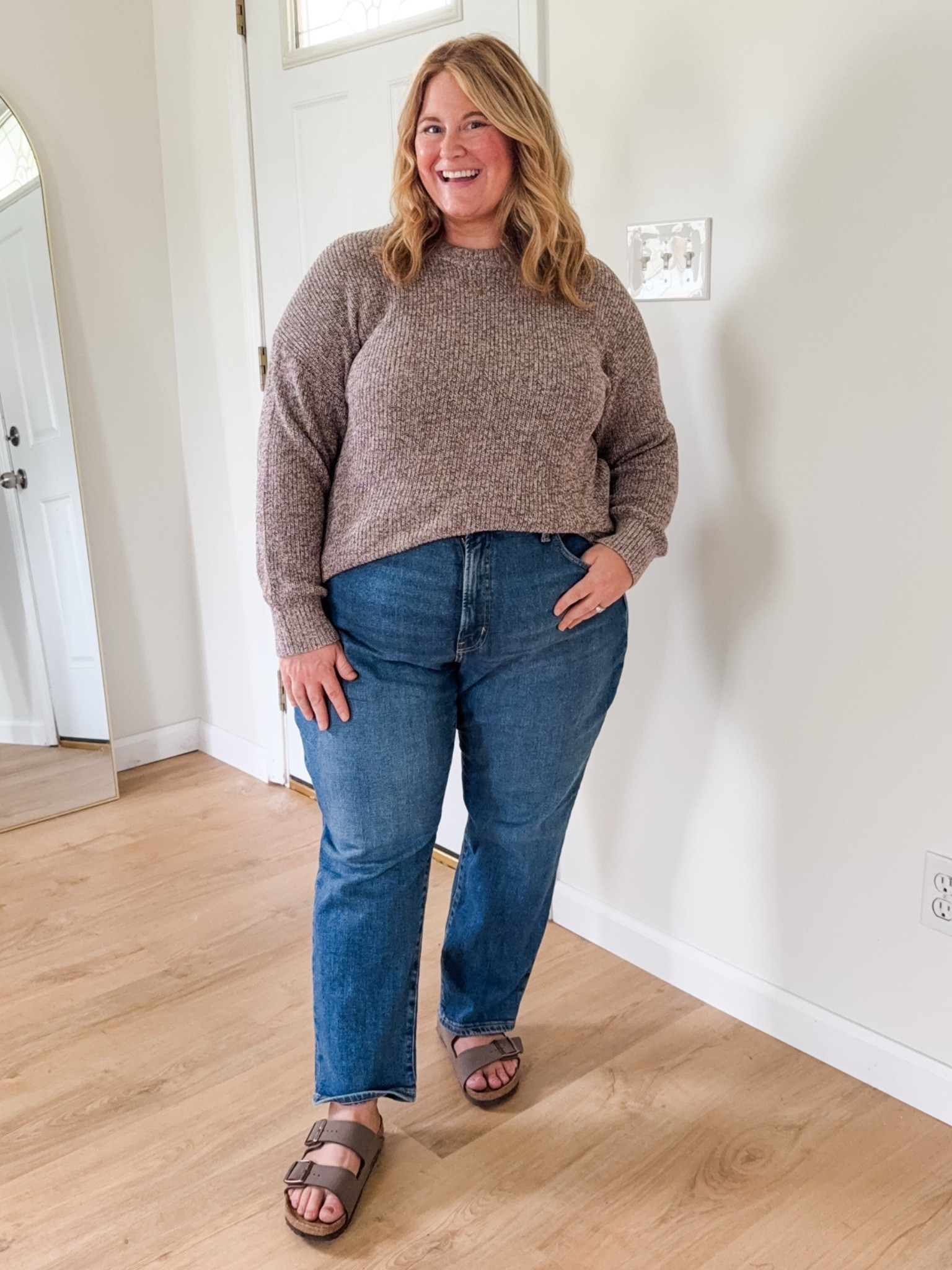 Wearing a large petite in my cotton sweater.  My jeans are a 16 petite.

#LTKMidsize #LTKSaleAlert #LTKSeasonal