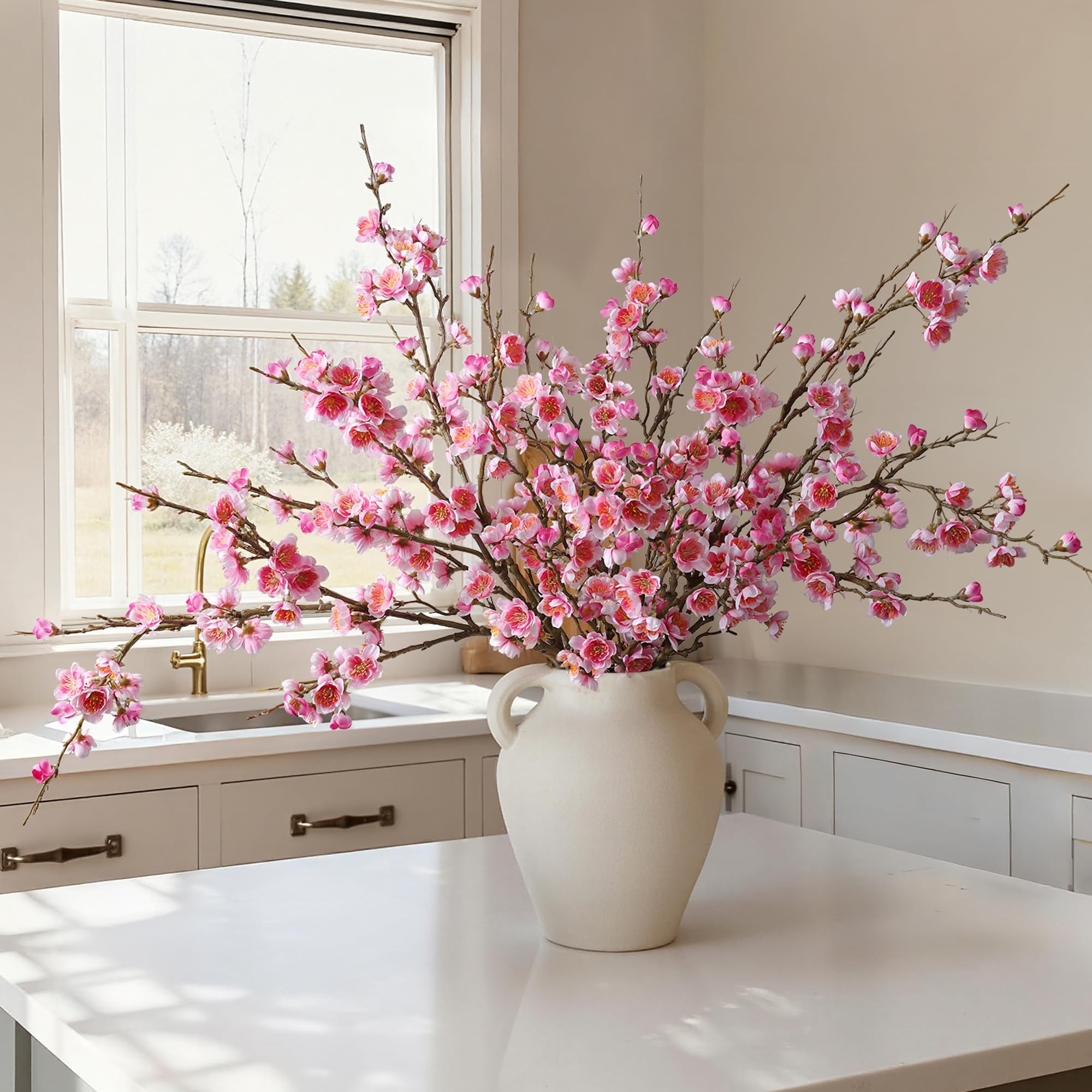 florisso 6 PCS Artificial Cherry Blossom Branches Spring Indoor Decoration, Faux Flowers 34.45" L... | Amazon (US)