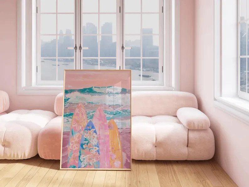 Coastal Cowgirl Surf Up Print, surfer girl art print, beachy summer wall art, coastal dorm poster... | Etsy (US)