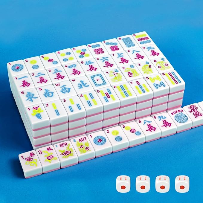 American Mahjong Tile Set 166 Tiles 1.2-inch Mahjong Game Set with 4 Dice​ (Pink) | Amazon (US)