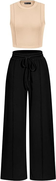 PRETTYGARDEN Women's Summer 2 Piece Loungewear Set Cropped Tank Top Wide Leg Sweatpants Tracksuit... | Amazon (US)