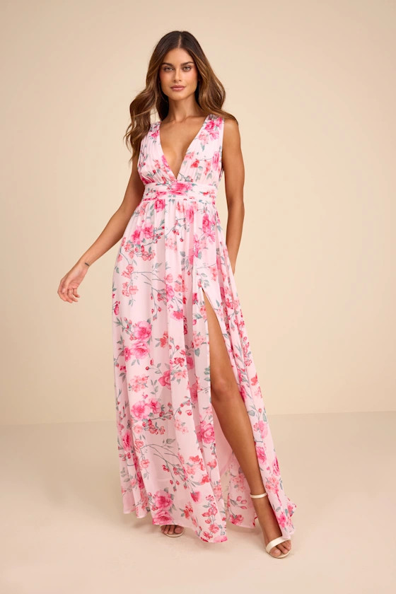 Heavenly Hues Pink Floral Maxi Dress | Lulus