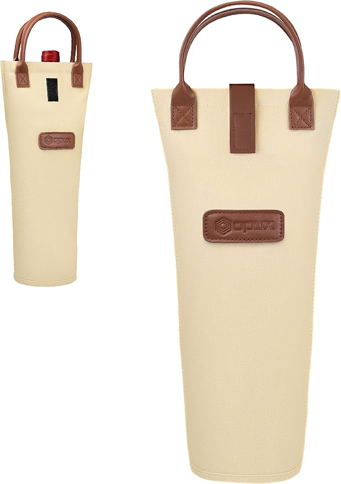 opux Wine Bag Single Bottle Carrier Tote, Insulated Travel Wine Cooler Bag for Picnic Beach Gift,... | Amazon (US)