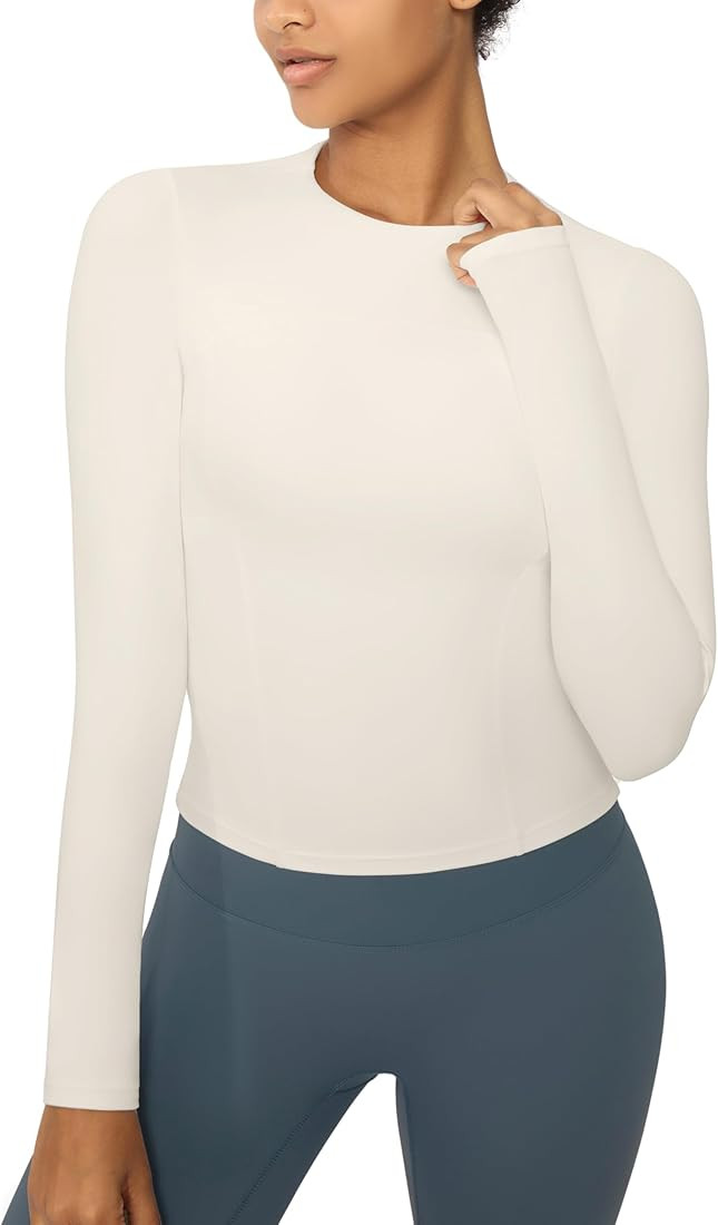 ENERBLOOM Womens Yoga Tops Long Sleeve Tight Workout Shirts Slim Fit Stretch Cream Feeling Gym At... | Amazon (US)