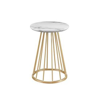 16 in. Faux White Marble/Gold Modern Round Wood-Top End Table with Metal Cage Base | The Home Depot