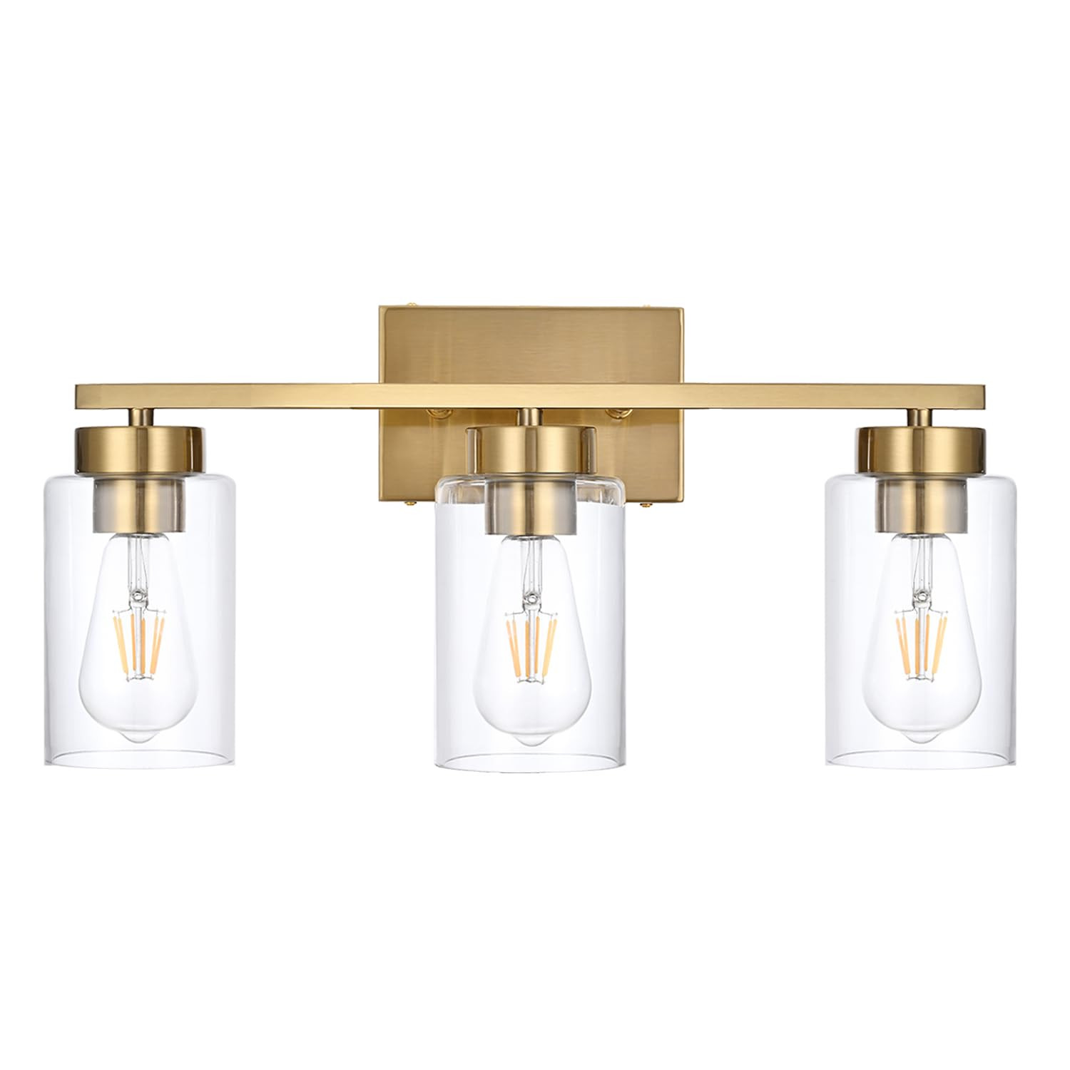 3-Light Bathroom Vanity Light, Modern Brushed Gold Wall Lights with Clear Glass Shades, Bathroom ... | Amazon (US)