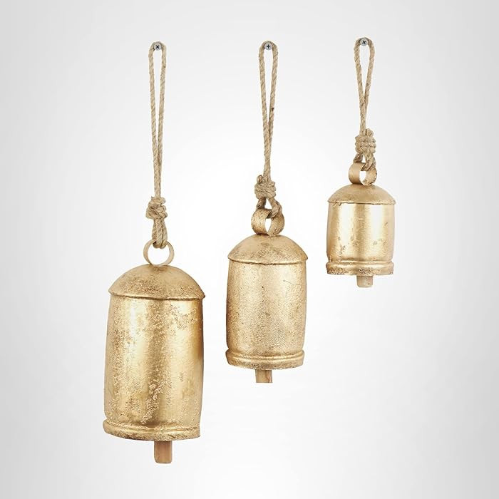 Deco 79 Gold Metal Tibetan Inspired Decorative Giant XL Cow Bells with Jute Hanging Rope, Set of ... | Amazon (US)