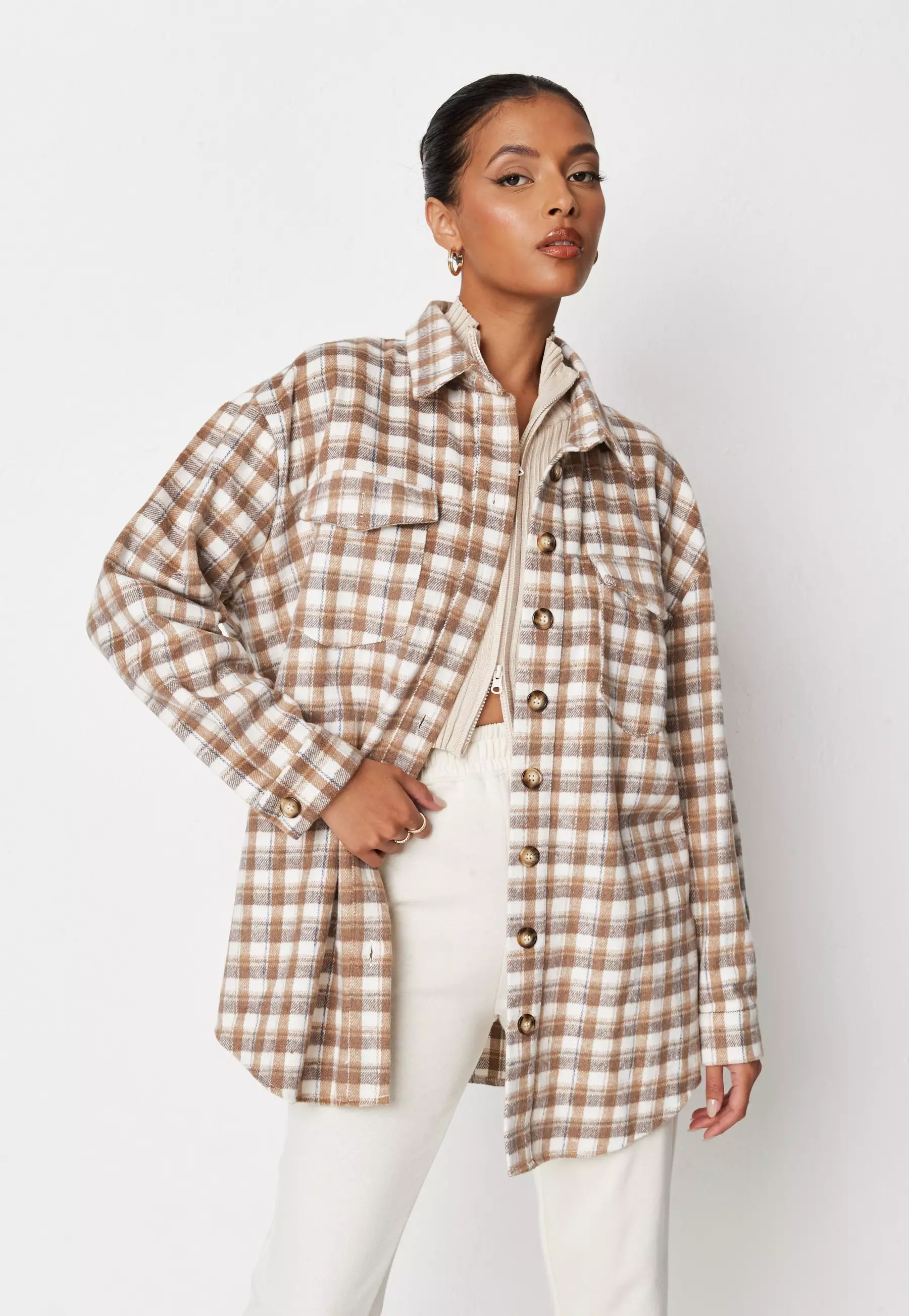 Missguided - Brown Plaid Shacket | Missguided (US & CA)