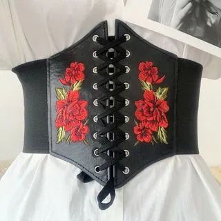 Lunashore Embroidered Rose Faux Leather Corset Belt | YesStyle | YesStyle Global