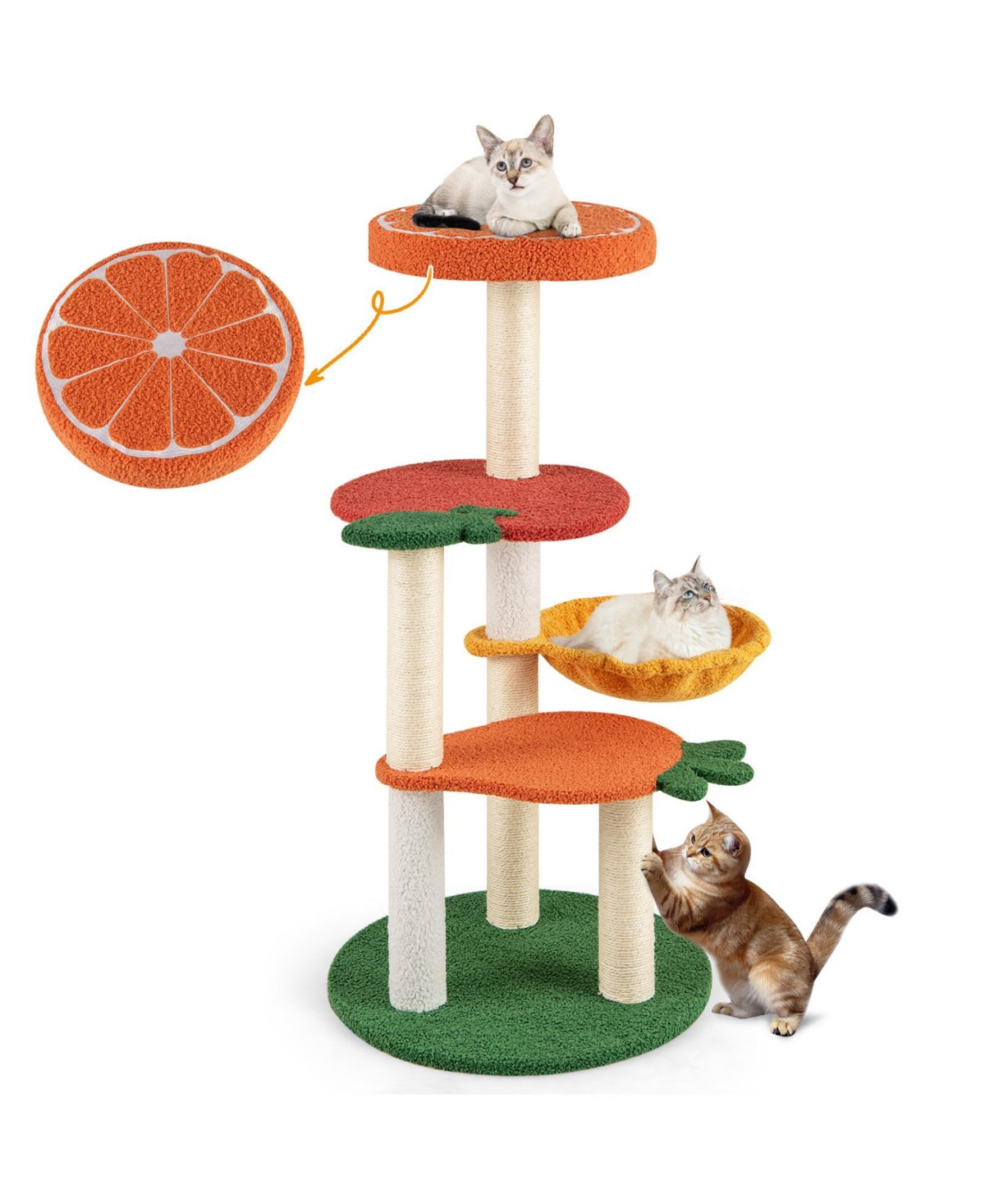 Gymax Multi-level Cat Tree Cute Fruit World Cat Tower w/ Fruit-shaped Platforms - Orange | Macy's