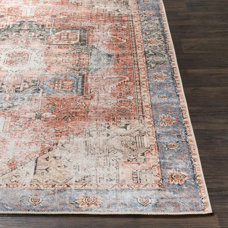 Mya Oriental Area Rug in Terracotta/Camel/Pale Blue | Wayfair North America