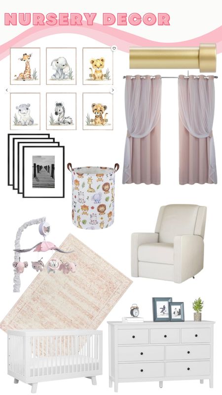 Our baby girl’s nursery decor! Doing a baby safari animal theme with pink accents! 

White dresser, white crib, pink blackout curtains, gold curtain rod, baby safari animal print, baby safari mobile, kids decor, nursery inspo

#LTKKids #LTKBump #LTKHome
