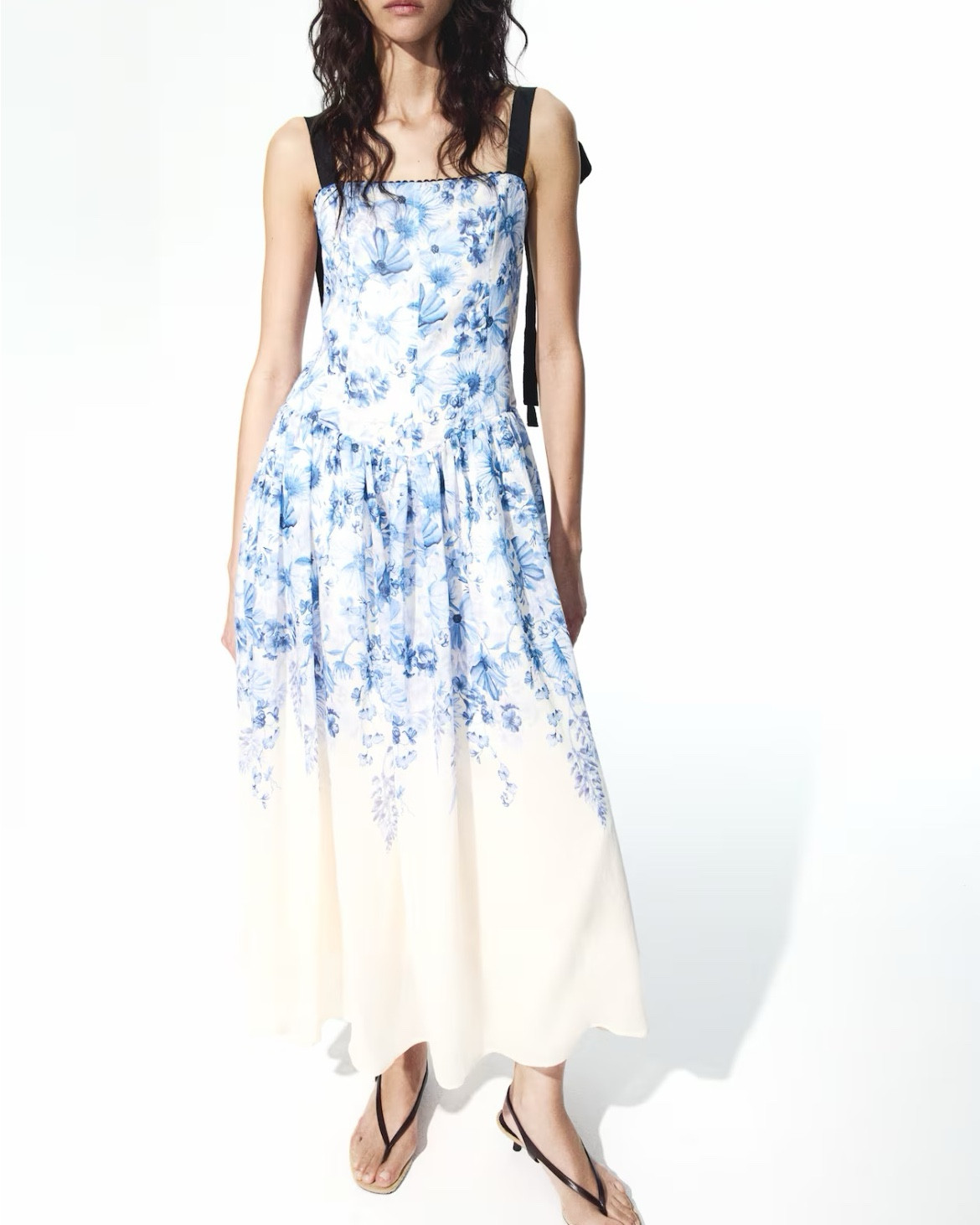 Blue and white floral midi dress with bow tie straps 

#LTKSeasonal