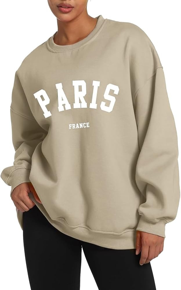 Tuislay Paris College Sweatshirt for Women Oversized Trendy Comfy Crewneck Sweatshirts Casual Gra... | Amazon (US)