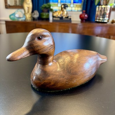 Vintage Hand-Carved Wooden Duck Decoy – Glass Eyes Mid-Century Lodgecore Rustic | eBay US