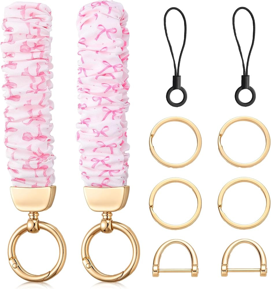 Nosiny 2 Pcs Pink Bow Keychain Wristlet for Women Coquette Scrunchie Key Chain Stretch Car Keyhol... | Amazon (US)