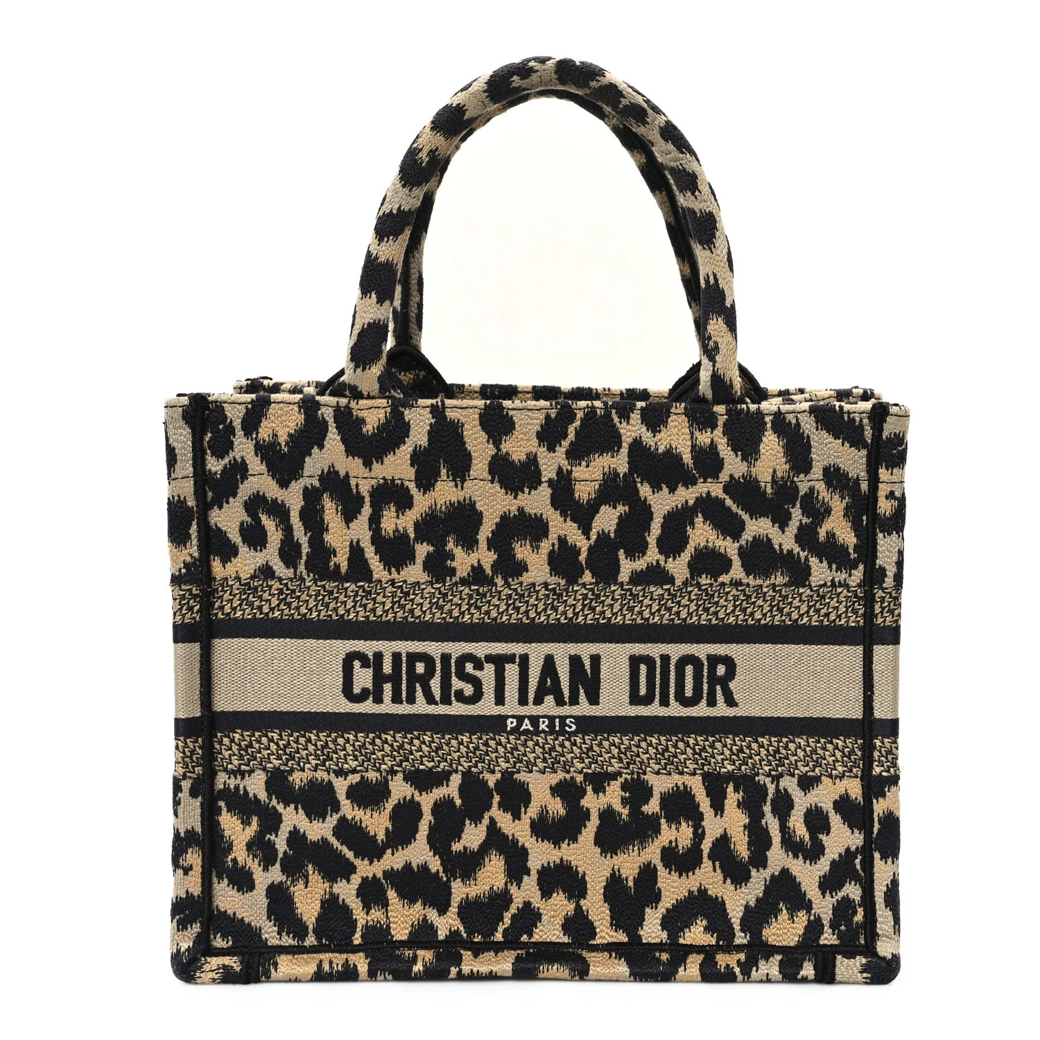 Christian Dior Canvas Mizza Embroidered Small Leopard Book Tote Beige 1656059 | FASHIONPHILE (US)