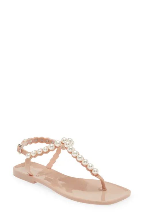 Jeffrey Campbell Pearlesque Imitation Pearl Ankle Strap Sandal in Natural Shiny at Nordstrom, Siz... | Nordstrom