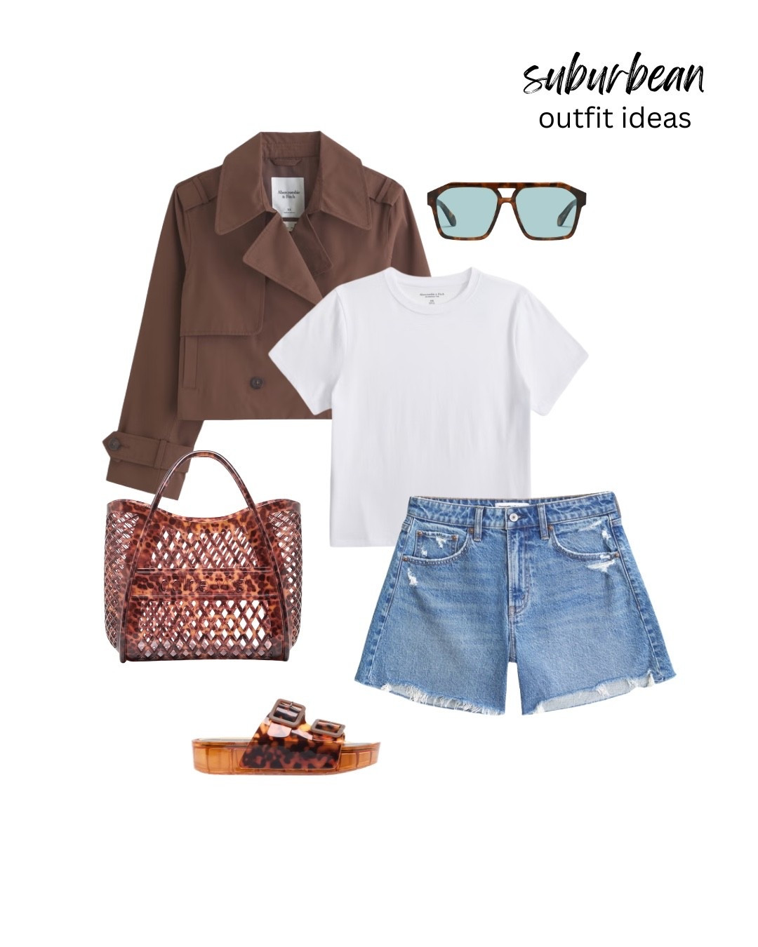 Cute summer outfit for women ✨

Cropped trench coat, Jean shorts, basic tee, tortoise shell, women’s summer outfits, trench coat, cropped trench, brown jacket