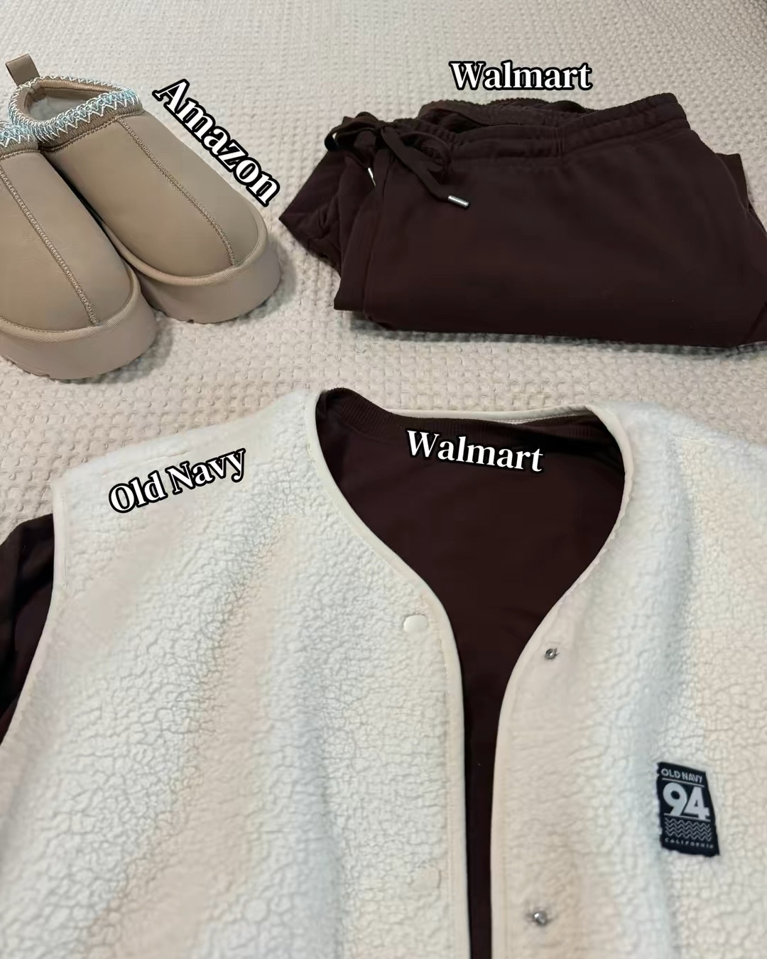 Wearing an xl in the old navy vest, an xxl in the Walmart brown set, and Amazon platform slippers. 

#LTKootd #LTKMidsize #LTKPlusSize