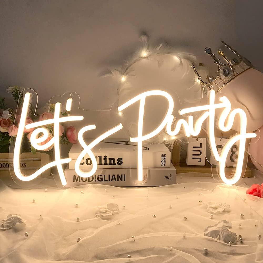Lets Party Neon Sign for Party, Birthday Party, Wedding, Neon Signs Let's Party Large Size 23X10 ... | Amazon (US)