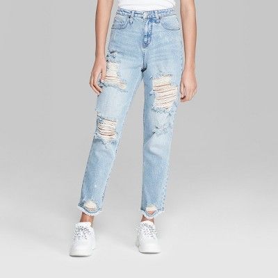 Women's High-Rise Destructed Mom Jeans - Wild Fable™ Light Wash | Target