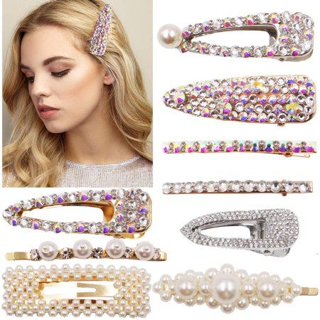 9PCS Glitter Sparkly Rhinestone Hair Clips Pearls Hairpins Barrettes Handmade Crystal Alligator Clip | Walmart (US)