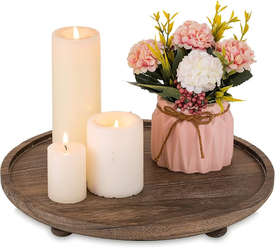 Hanobe Wood Risers for Decor: Rustic Round Wooden Pedestal Stand Tray for Display Farmhouse Tab... | Amazon (US)