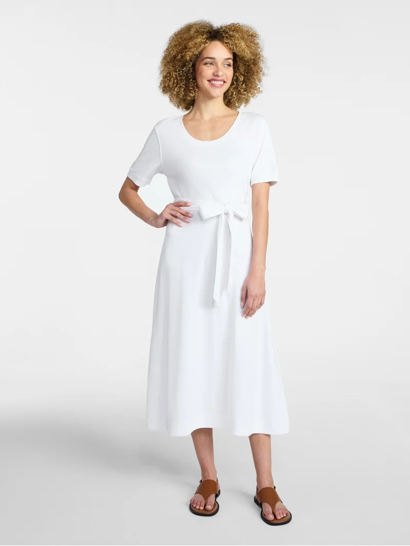 Time and Tru Women's Knit Midi Dress with Tie Belt, Sizes XS-XXXL | Walmart (US)