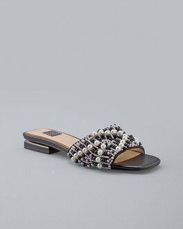 Faux-Pearl Beaded Slide Sandals | White House Black Market