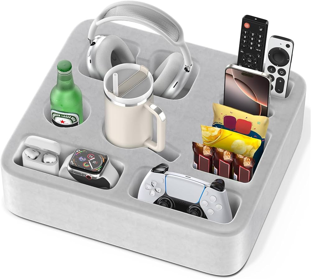 Couch Cup Holder with 8 Slots, Bed Caddy for Drink/Snack/Headset/Remote/Phone, Stable Bed Drink H... | Amazon (US)