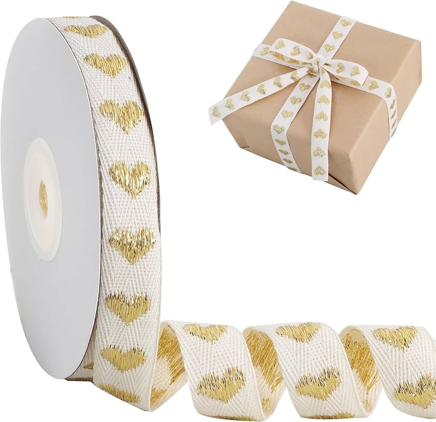 TONIFUL Gold Heart Ribbon - 5/8 inch x10 Yard Stitched Cotton Ribbon with Gold Heart Pattern for ... | Amazon (US)