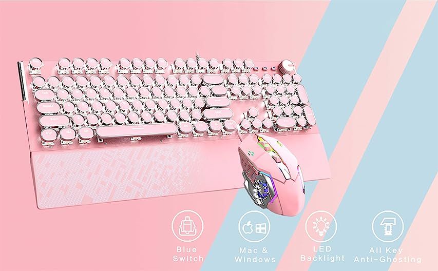 ALKEM Mechanical Keyboard and Mouse Combo Retro Typewriter Keyboard with Blue Switch LED Backlit ... | Amazon (US)