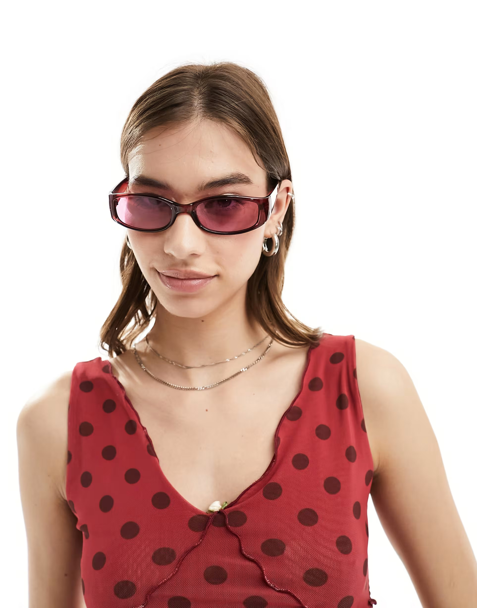 Reclaimed Vintage slim rectangle wrap sunglasses in deep red | ASOS | ASOS (Global)