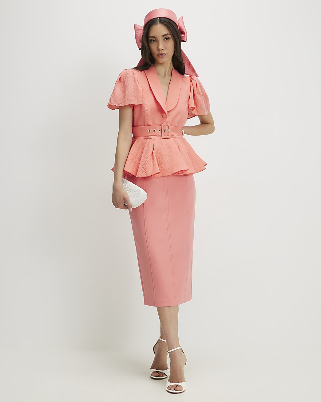 Orange Premium Pleated Peplum Pencil Dress | River Island UK & IE