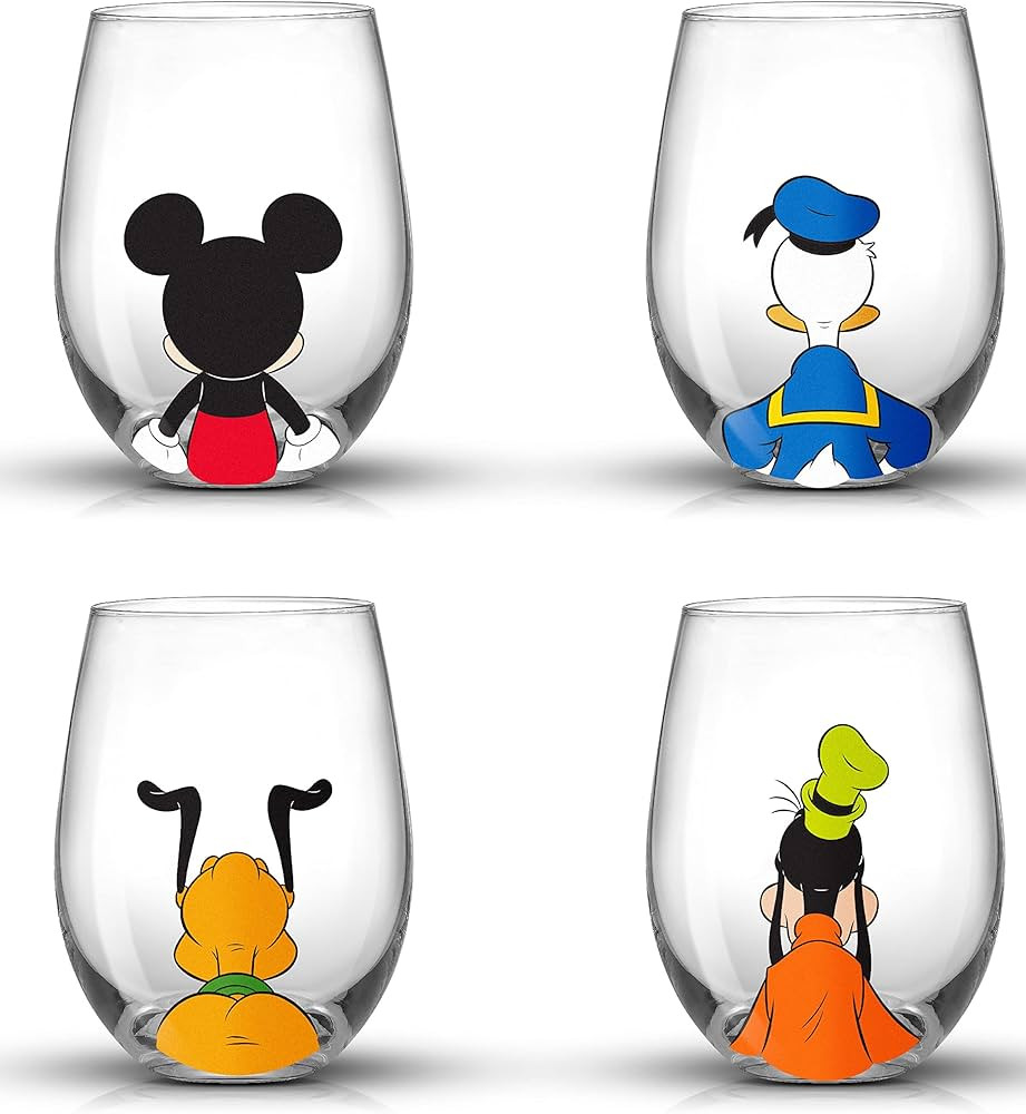 JoyJolt Disney Mickey Mouse Squad Collection Tumblers. 15oz Stemless Wine Glasses Set of 4 Stemle... | Amazon (US)