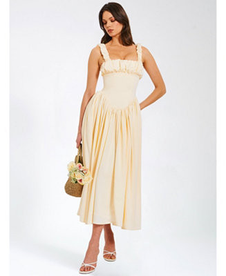 Women's Noreen Egg White Satin Drop Waist Maxi Sundress | Macy's