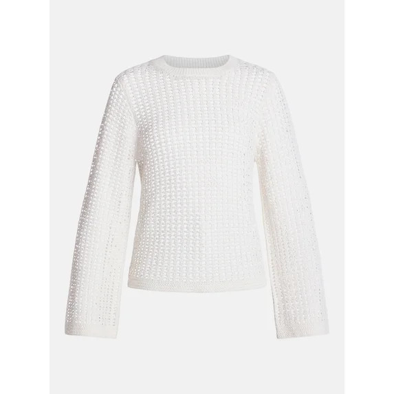 Time and Tru Women’s Textured Cotton Sweater with Long Sleeves, Lightweight, Sizes XS-XXXL - Wa... | Walmart (US)