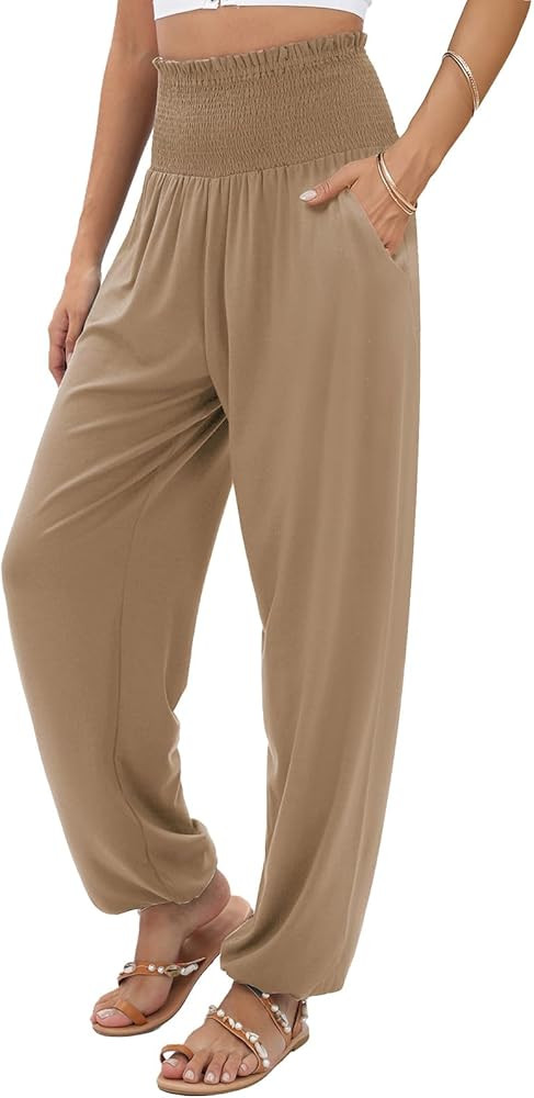 QIANXIZHAN Women's Harem Pants, Joggers Sweatpants Lounge Yoga Boho Clothes with Pockets | Amazon (US)