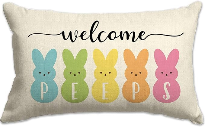 JXZYGMD Easter Pillow Covers 12x20 Bunny Welcome Peeps Lumbar Pillow Covers Decorations Outdoor f... | Amazon (US)
