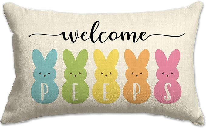 JXZYGMD Easter Pillow Covers 12x20 Bunny Welcome Peeps Lumbar Pillow Covers Decorations Outdoor f... | Amazon (US)