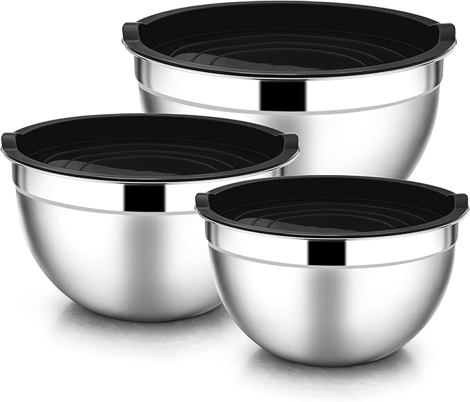 E-far Mixing Bowls with Lids, 6-Piece Stainless Steel Salad Bowls Metal Nesting Bowls for Baking ... | Amazon (US)