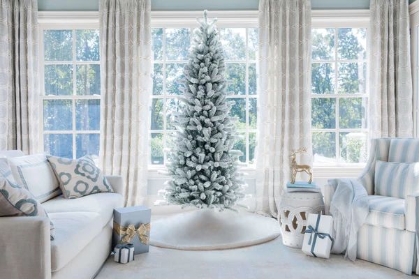 7.5 Foot King Flock Slim Artificial Christmas Tree Unlit | King of Christmas