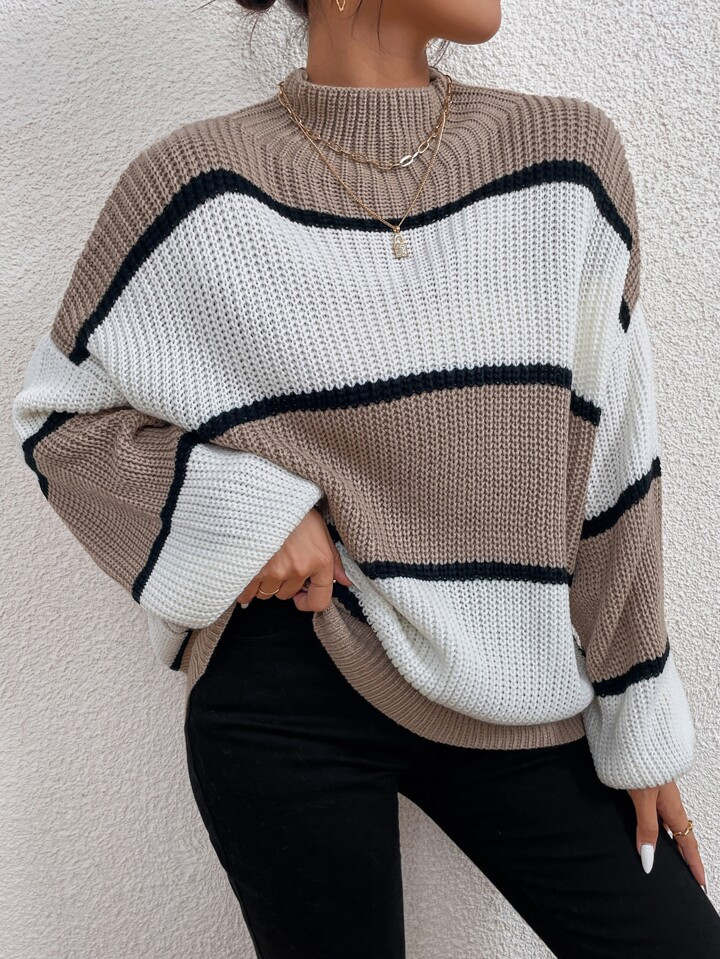 SHEIN Frenchy Color Block Mock Neck Sweater | SHEIN