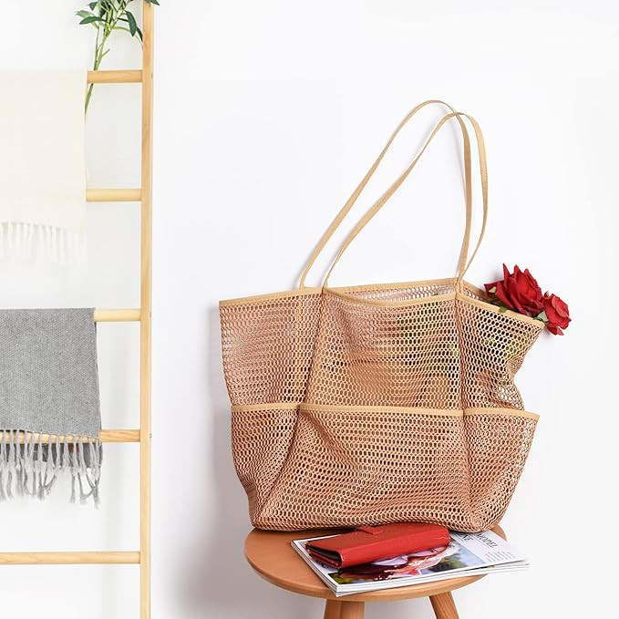 Mesh Beach Tote Large Bag 2023 Upgrade for Women with Multiple Pockets for Family Travel Swimming... | Amazon (US)