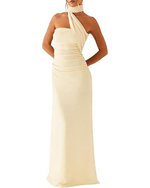 Women Strapless Floral Dress with Sarf Mesh Tube Maxi Dress Summer Cocktail Wedding Guest | Amazon (US)
