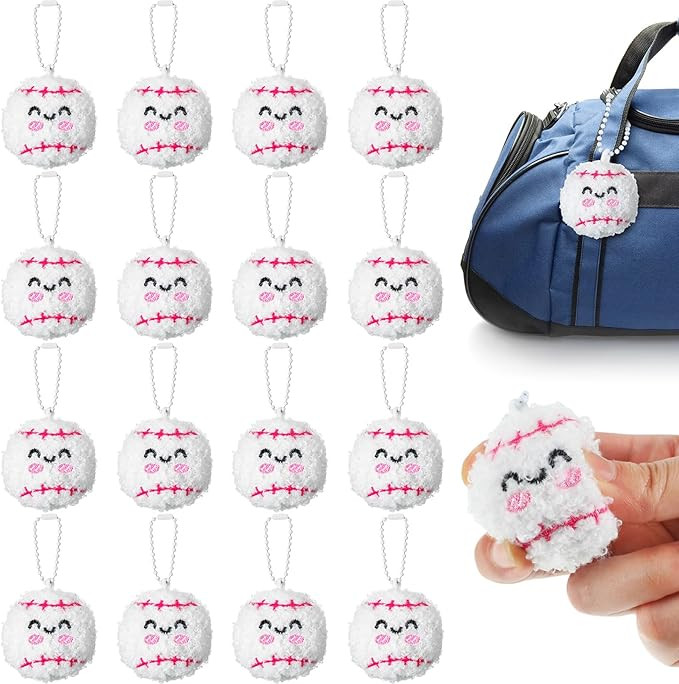 Simgoing 15 Pcs Baseball Keychain Gift Bulk Mini Plush Ball Prizes Funny Sports Players Team Part... | Amazon (US)