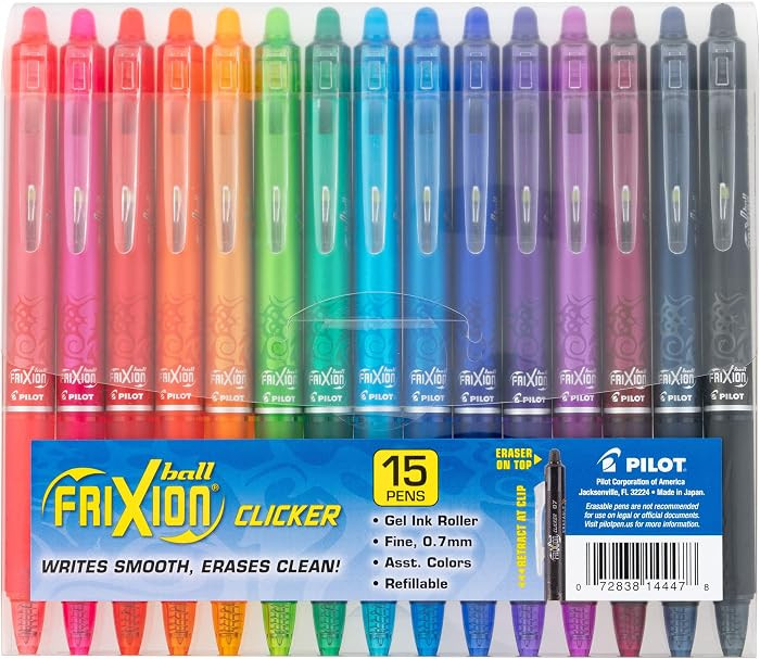 Pilot FriXion Clicker Erasable, Refillable & Retractable Gel Ink Pens Fine Point 0.7mm, Erasable ... | Amazon (US)