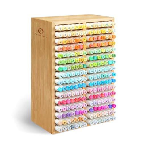 Ohuhu Bamboo Marker Organizer, Desktop Storage Hold 224 Markers for Honolulu Oahu Series of Ohuhu Markers, Pens Pencils Stationary Organizer Holder with 32 Compartments for Classroom Office Decor | Amazon (US)